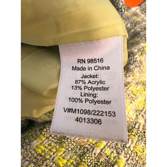 Coldwater Creek Tweed Jacket Women's Size 10 Yellow Black White Zip Front - Picture 9 of 10